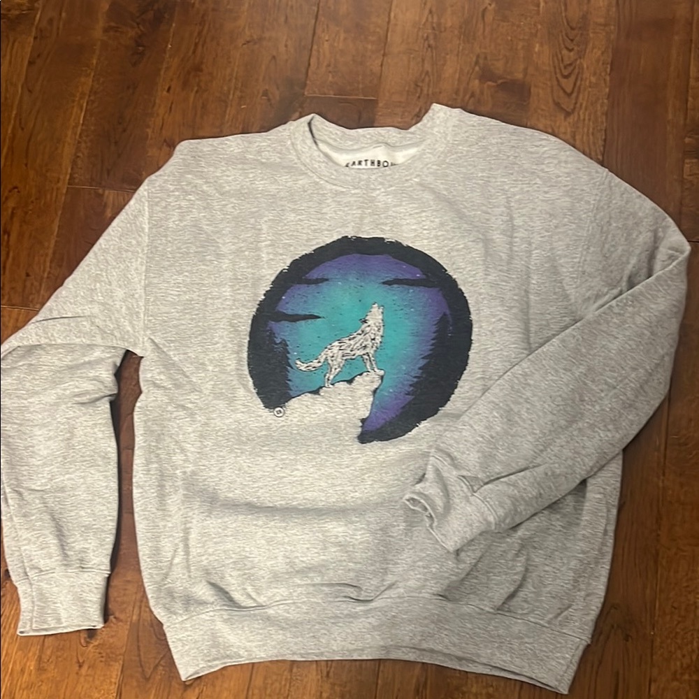 Gray Unisex crew Sweater with Wolf Design